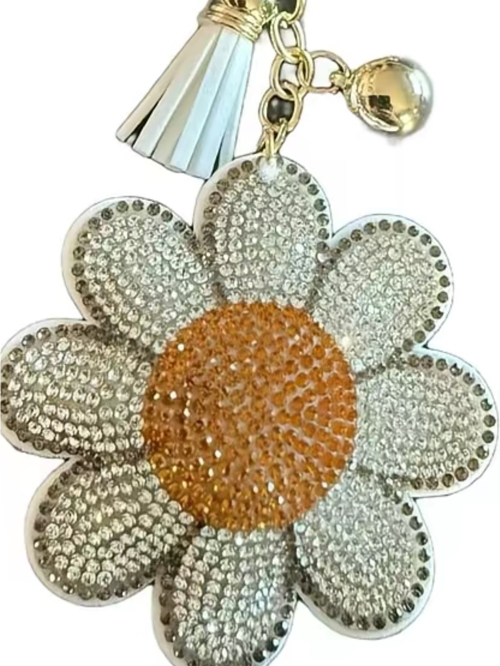 BLING Bag Charm/keychain Daisy Rhinestone Whitr & Gold - Price IS FOR “1” ONE - Picture 2 of 6